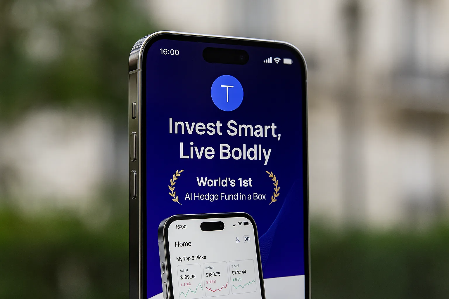 Image of phone showing Invest Smart, Live Boldly